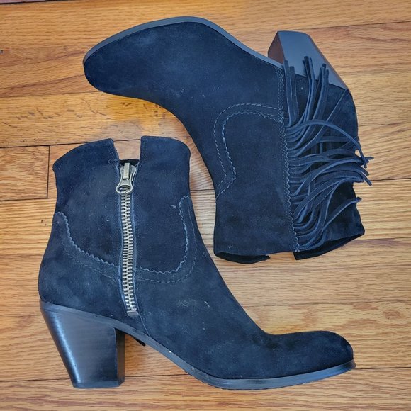 Sam Edelman 9M Black Leather‎ Ankle Boots Booties LOUIE Fringe Western - Picture 2 of 9